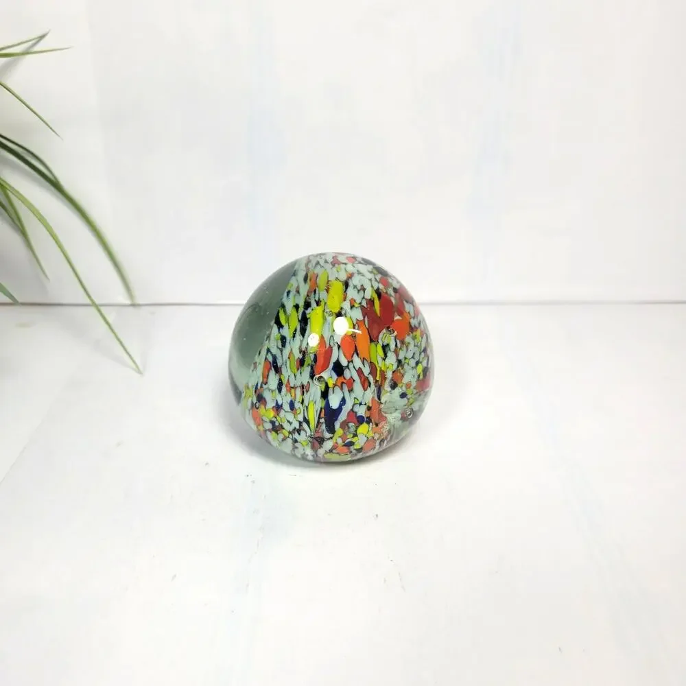 Vintage Confetti Art Glass Paperweight Hand Blown Multicolor Splatter Ball